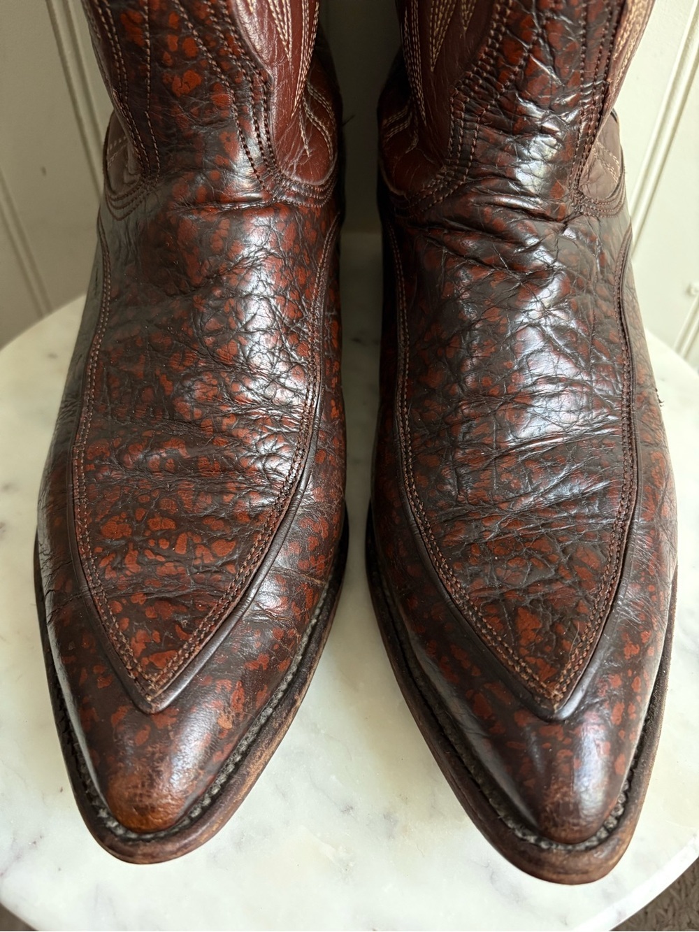 Vintage White Label Nocona Leather Western Cowboy Boots Men 8.5 Brown VTG Exotic - Picture 7 of 11